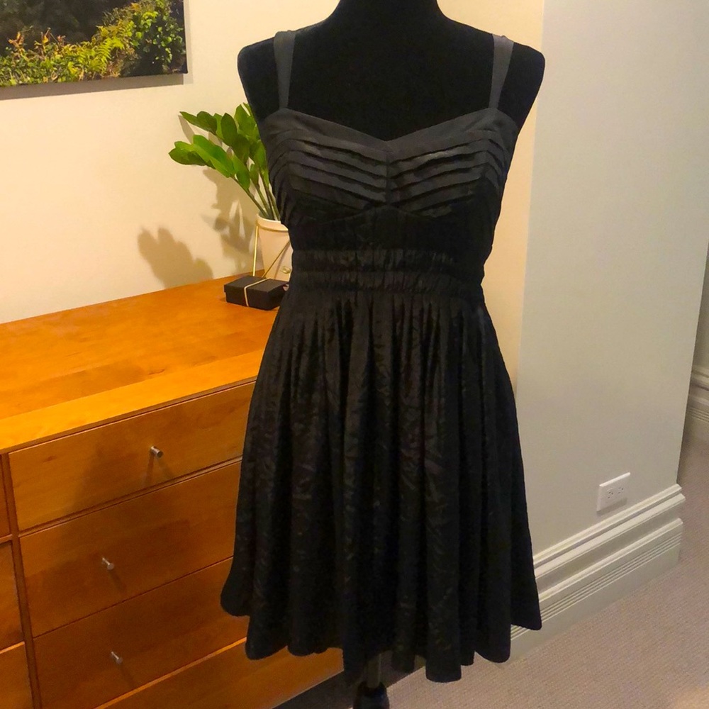 BCBG Generation black babydoll dress adjustable straps stretchy waist A-line